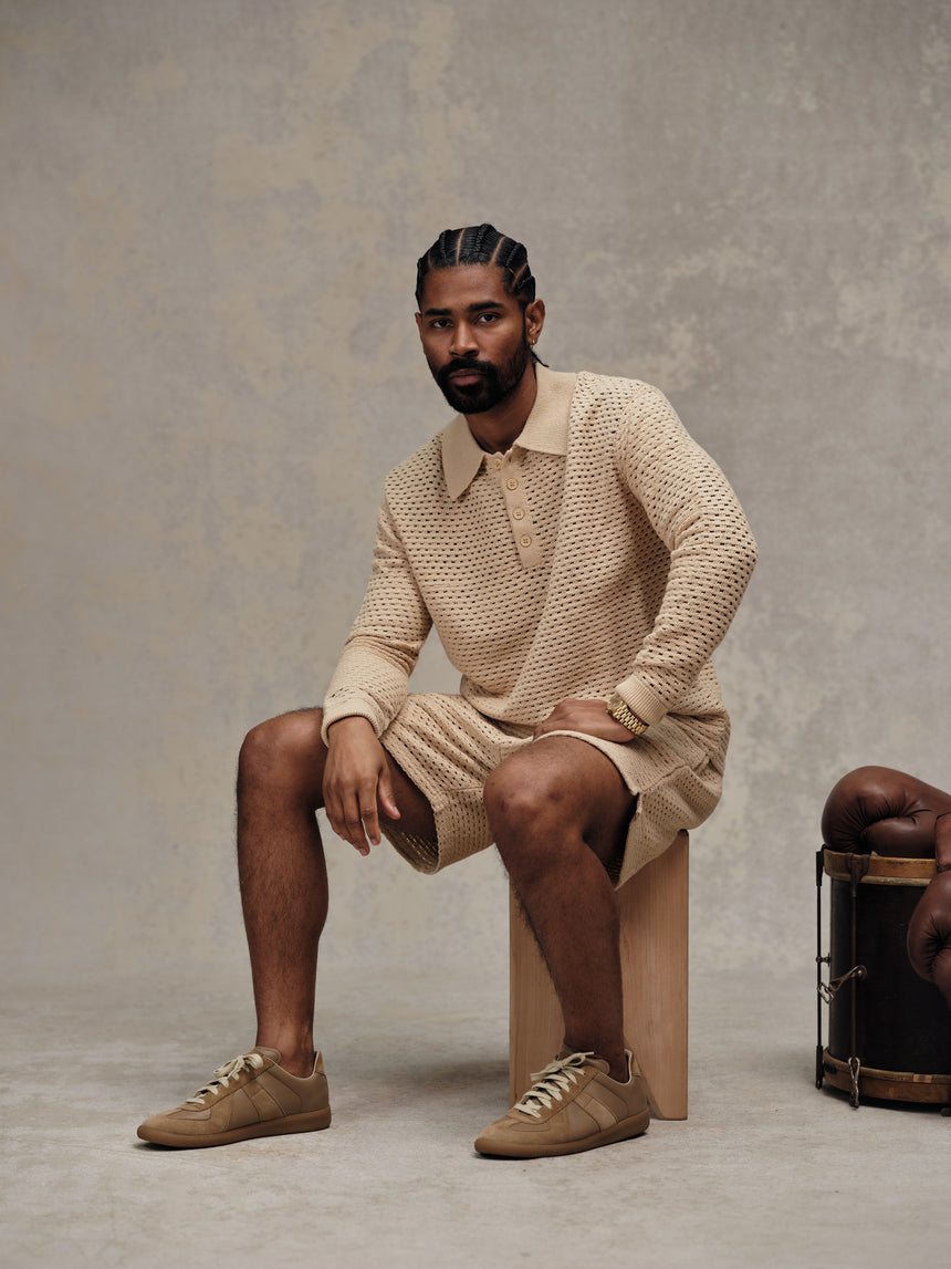 Beach Knit Woven Polo Shirt