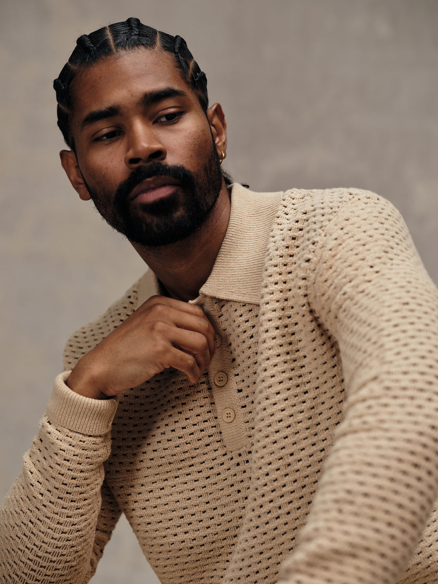 Beach Knit Woven Polo Shirt
