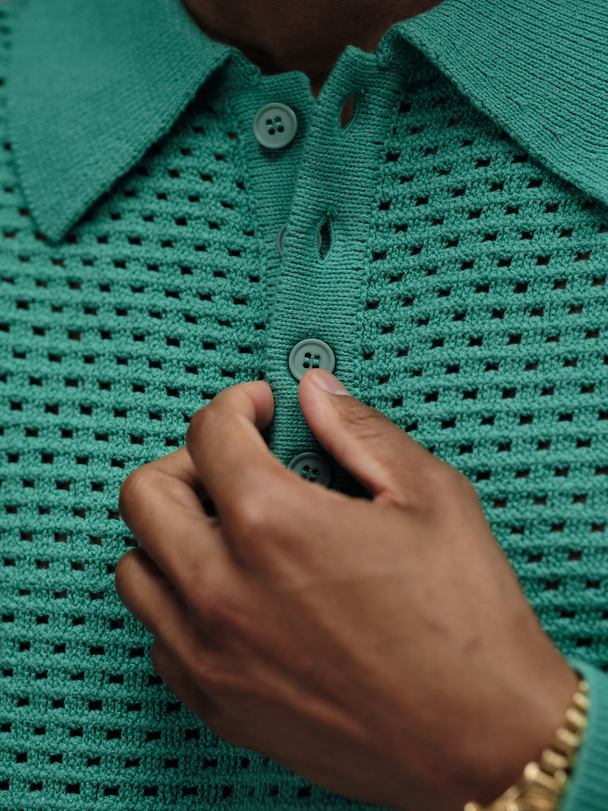 Beach Knit Woven Polo Shirt