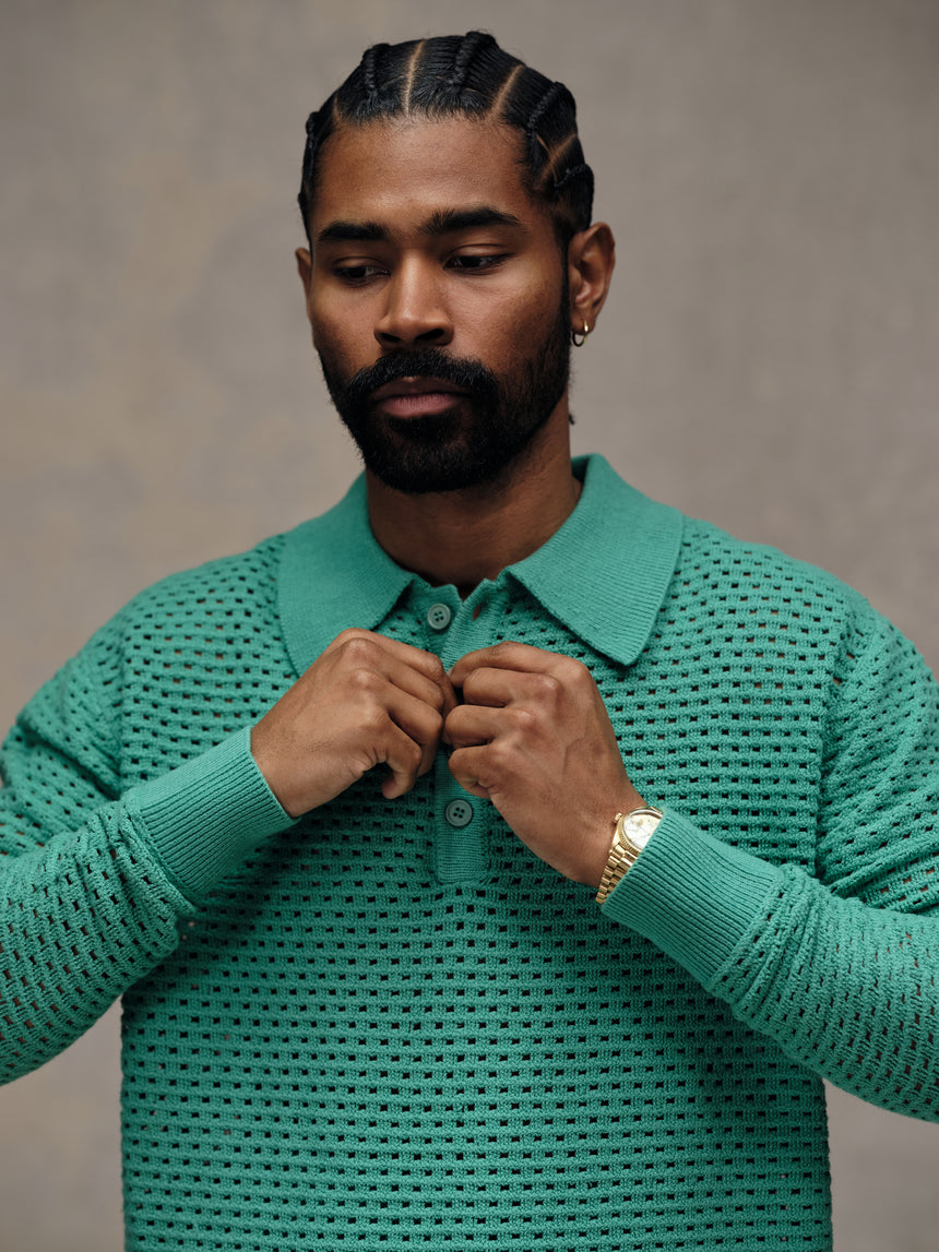 Beach Knit Woven Polo Shirt