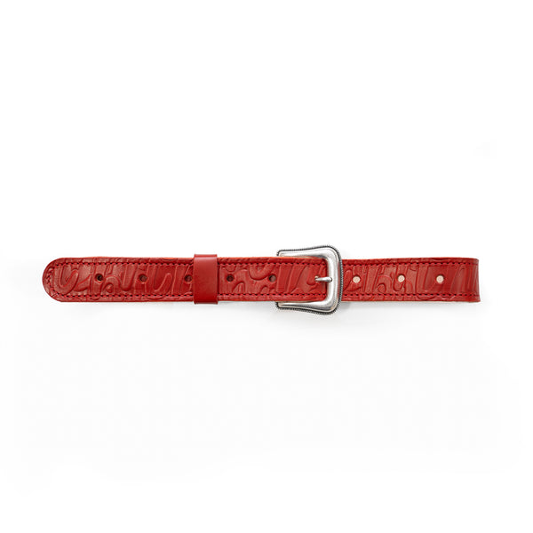 NWT De Martino Sorrento Italy Red store Leather Maritime Flags Handmade Belt 95/110