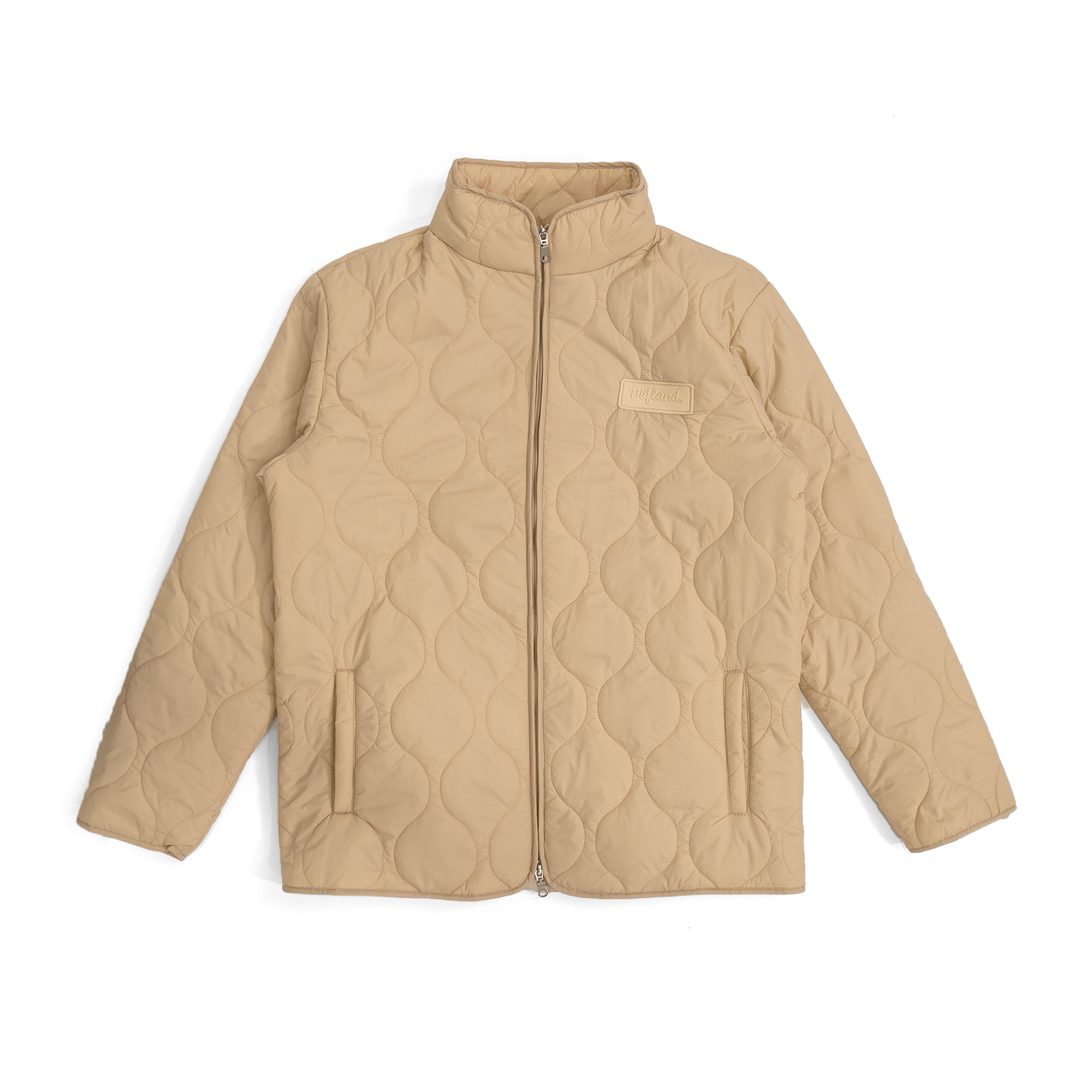 【BAON】[unisex] Flan Round Quilted Padding Jacket Beige Floral Jacket - Quilted Puffer Jacket - Zip-Front