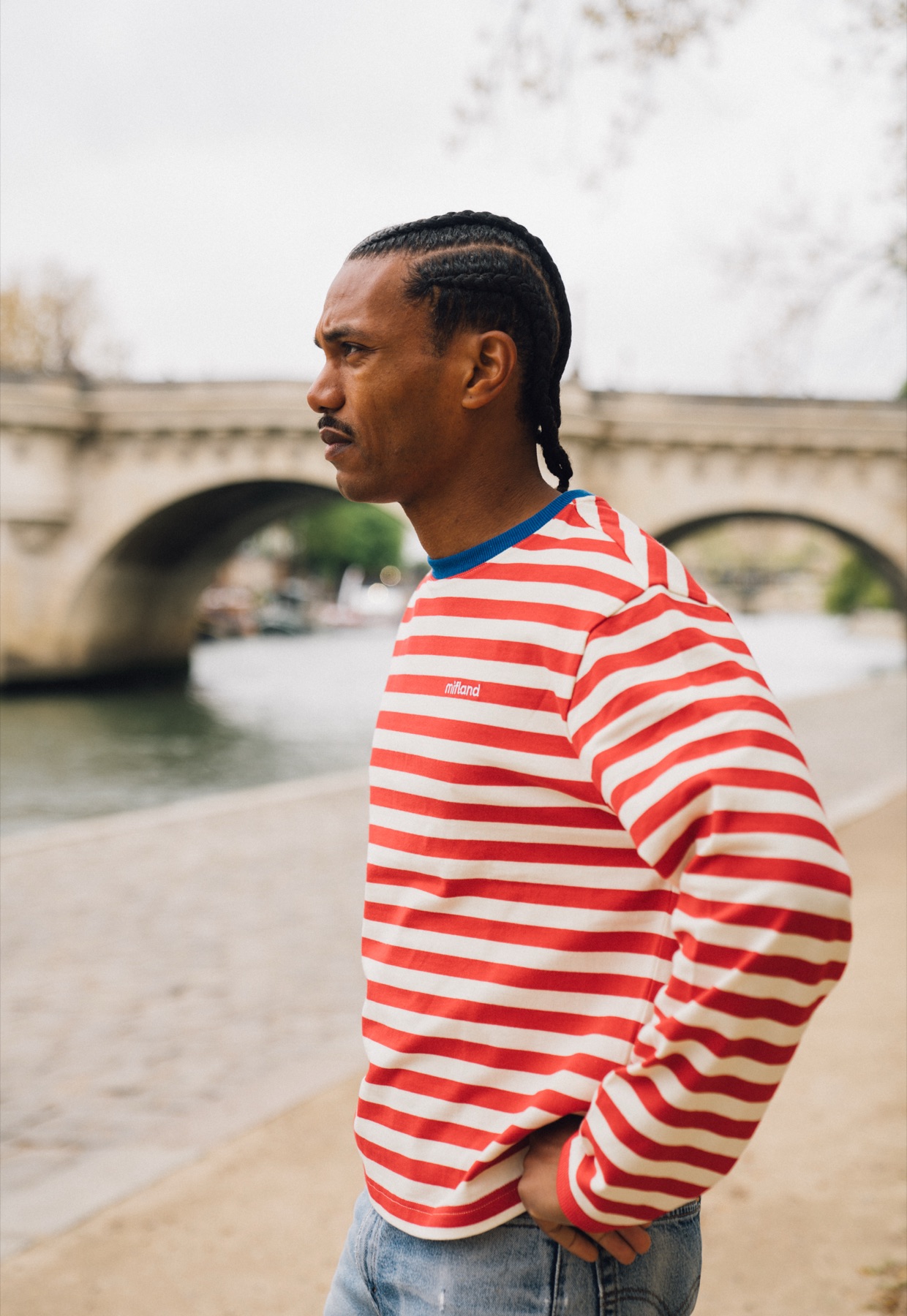 Behind the scenes: striped long sleeve by the river