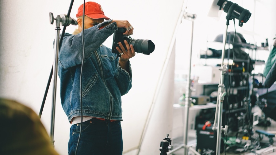 Photographer shooting the quilted jacket